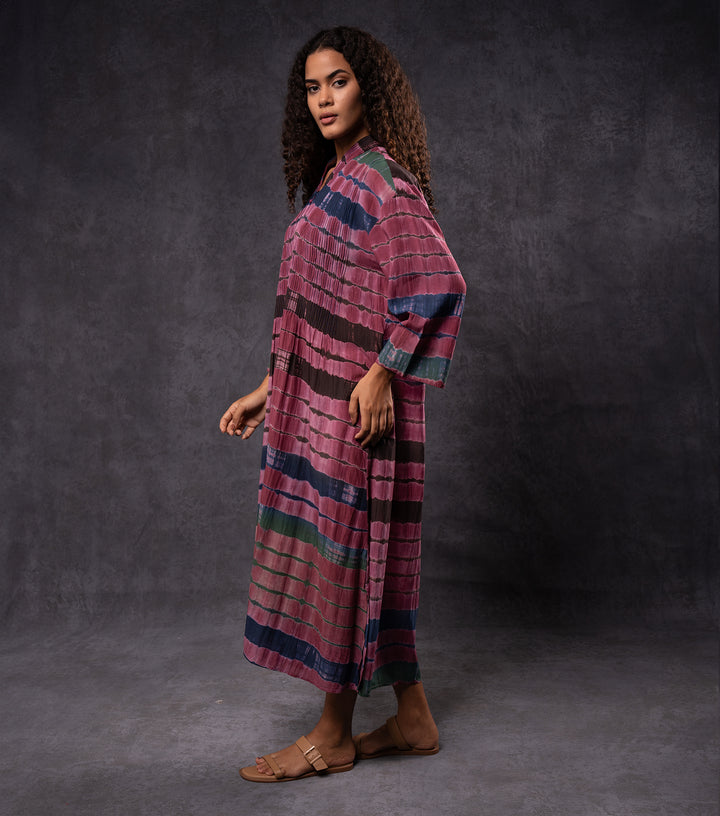 Plum Hand-Dyed Shibori Long Dress
