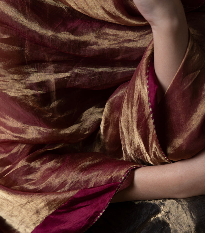 Maroon Gold Tissue Dupatta