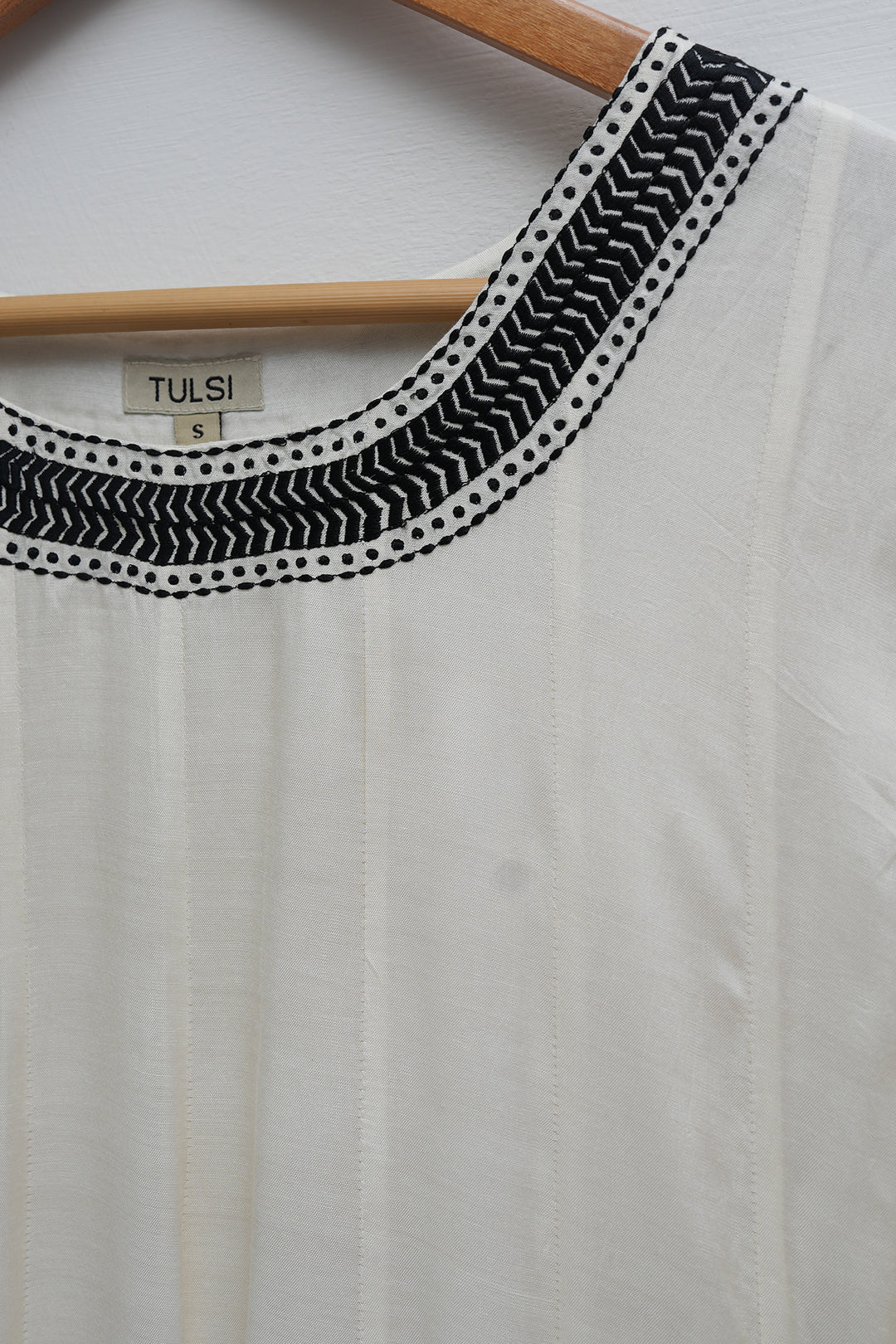 Off White & Black Embroidered Cotton Silk Kurta Set