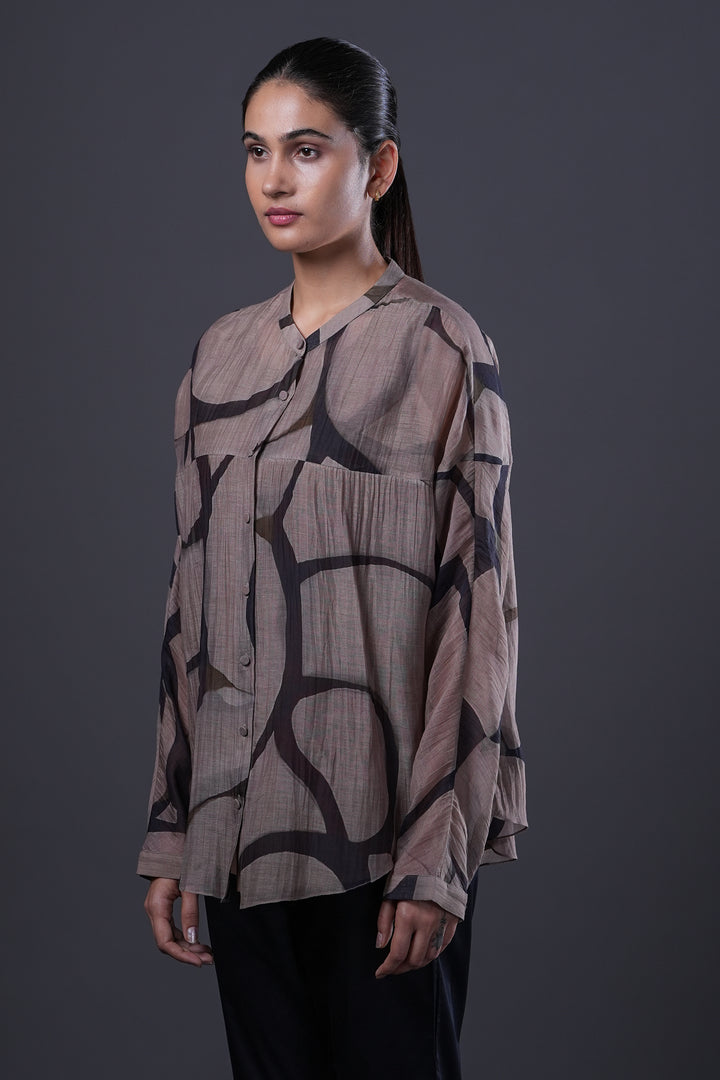 Veg and Black Abstract Print Chanderi Shirt