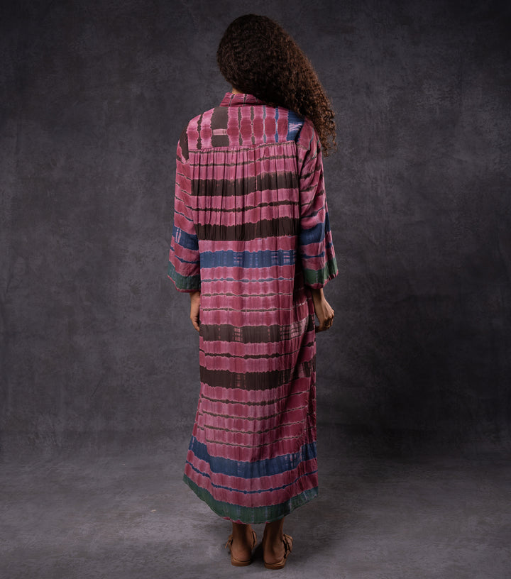 Plum Hand-Dyed Shibori Long Dress