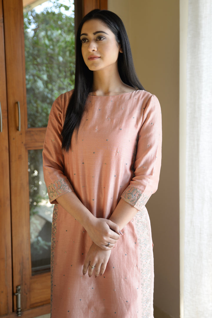 Peach Cotton Silk Kurta & Cotton Pants Set