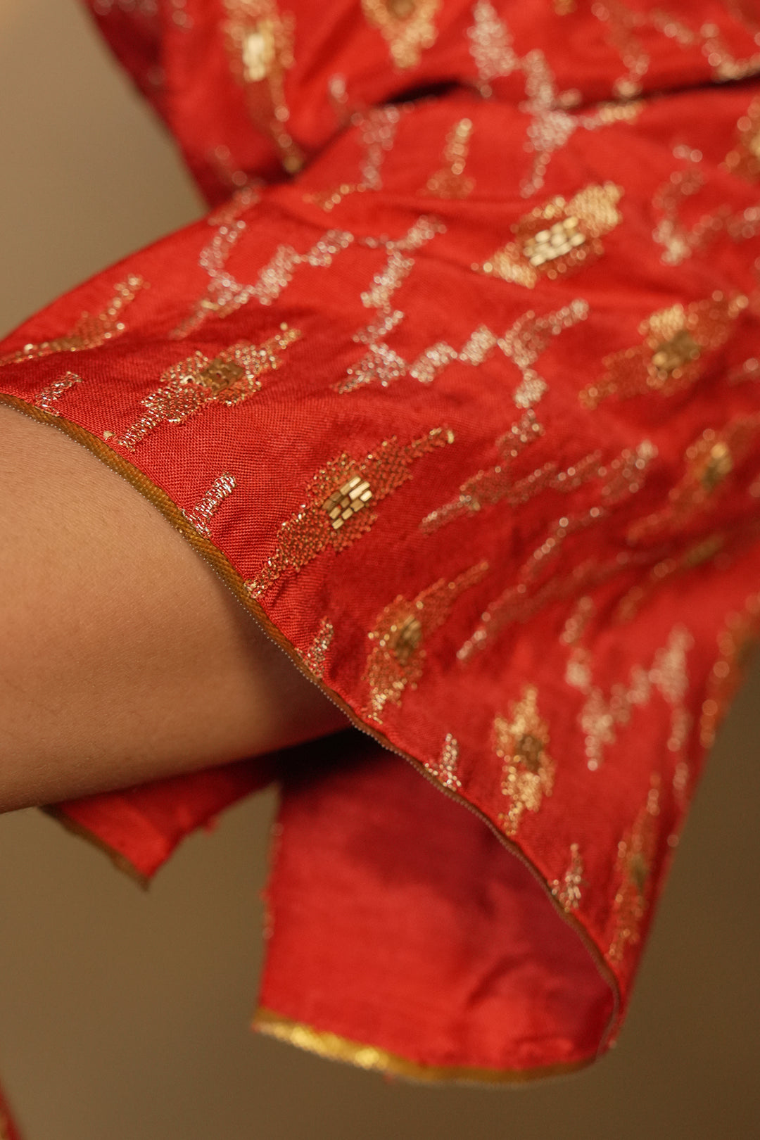 Orange Hand Embroidered Cotton Silk Kurta with Pants and Dupatta