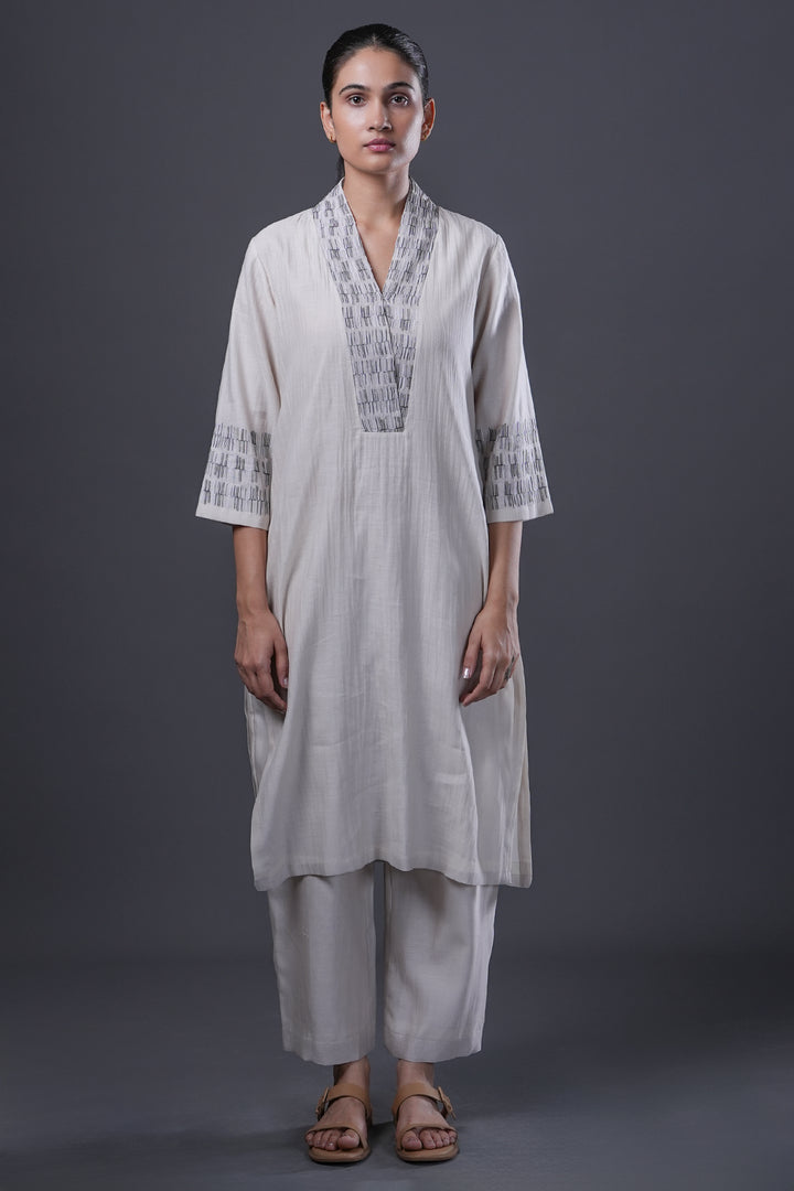 Ivory Embroidered Chanderi Kurta Set
