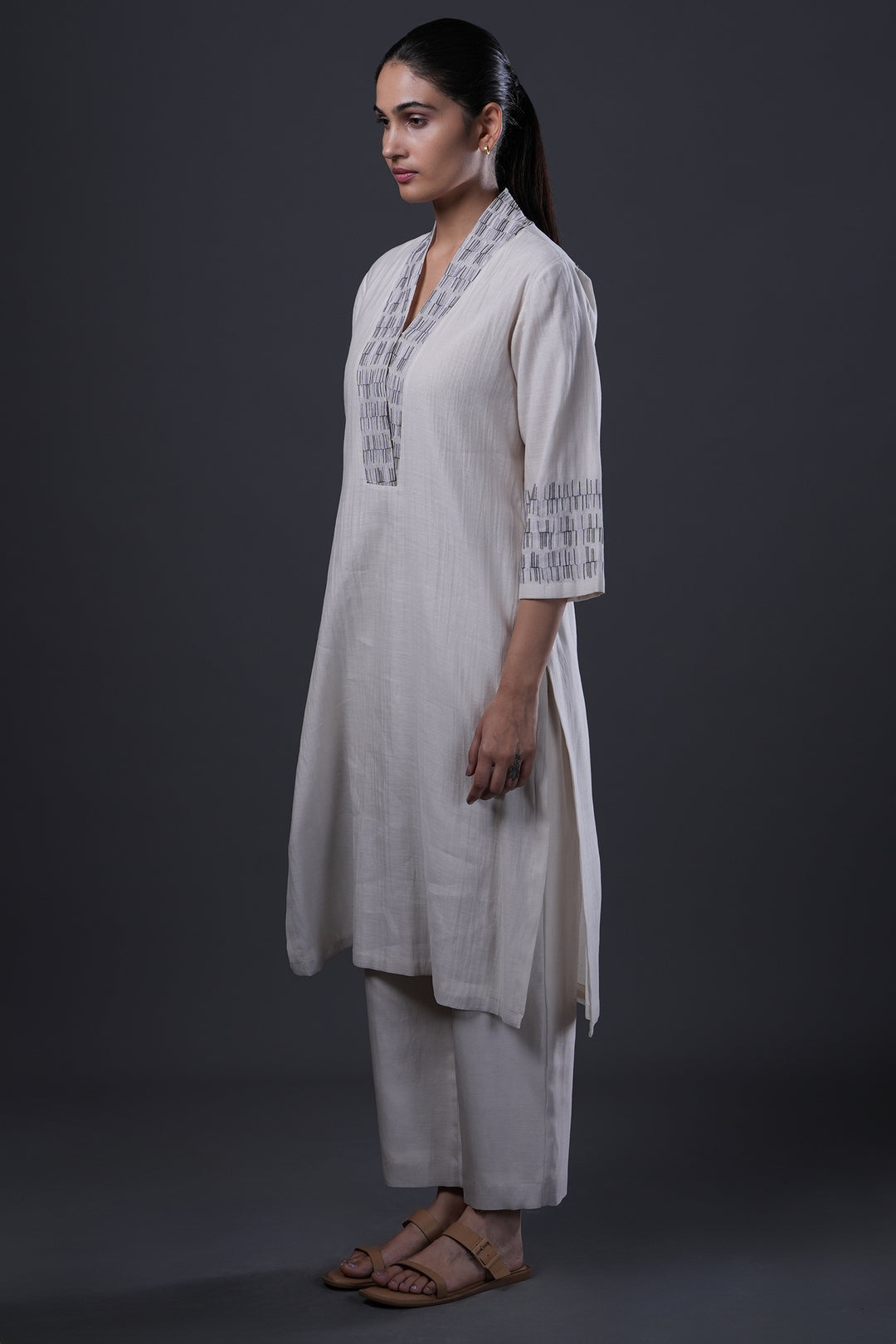 Ivory Embroidered Chanderi Kurta Set