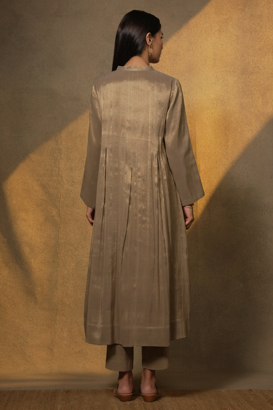 Beige Tissue Kurta with Pants and Dupatta