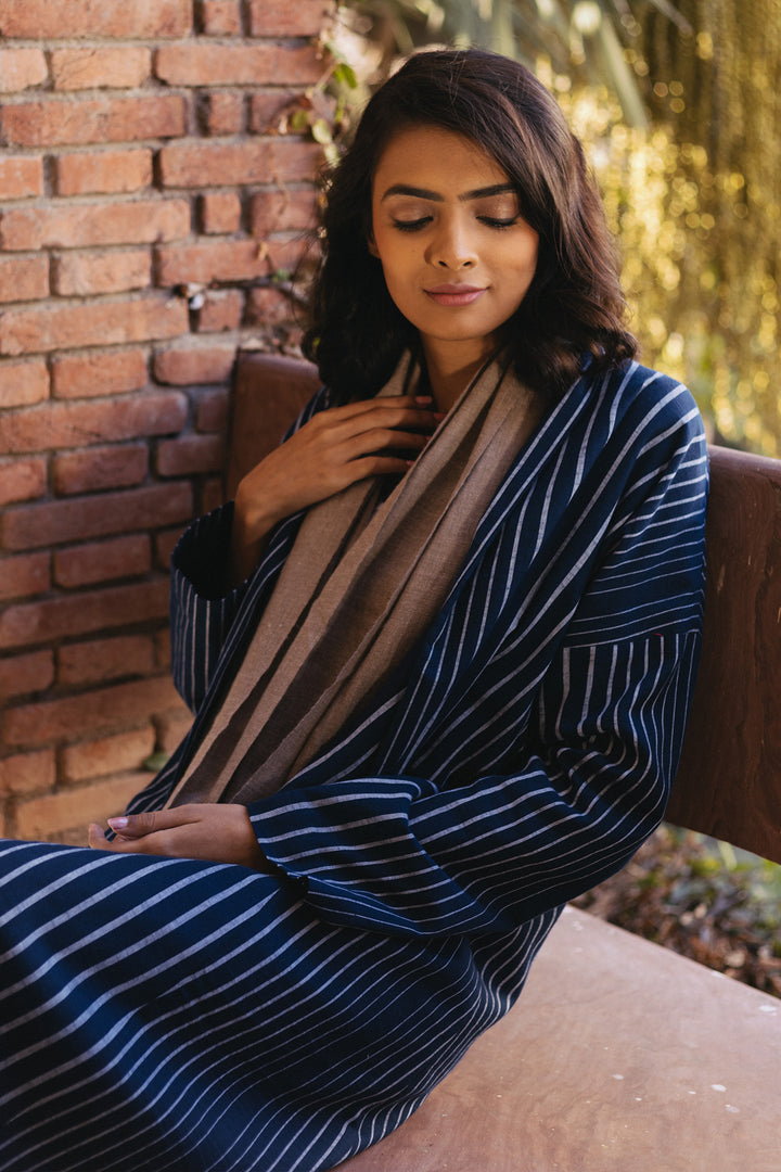 Blue striped cotton long coat