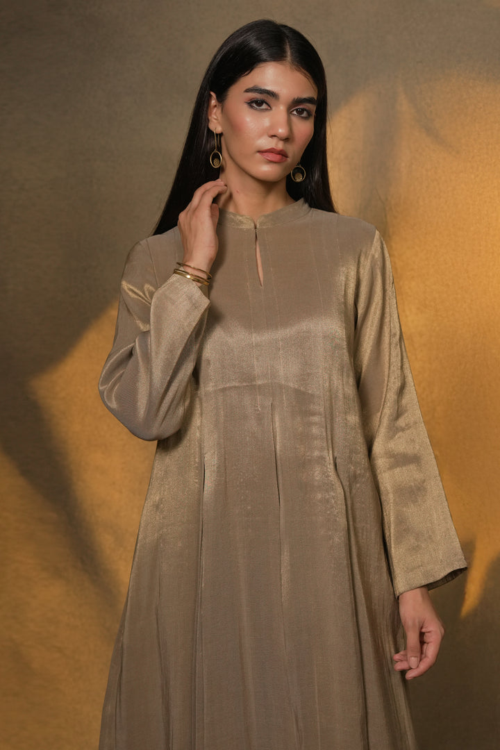 Beige Tissue Kurta with Pants and Dupatta