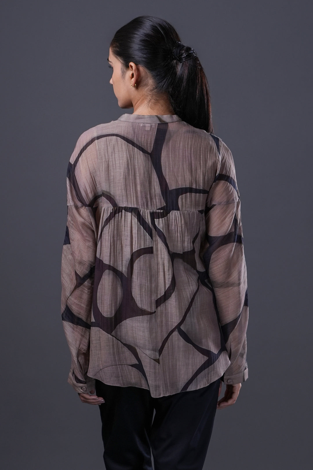 Veg and Black Abstract Print Chanderi Shirt