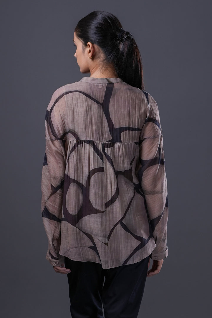 Veg and Black Abstract Print Chanderi Shirt