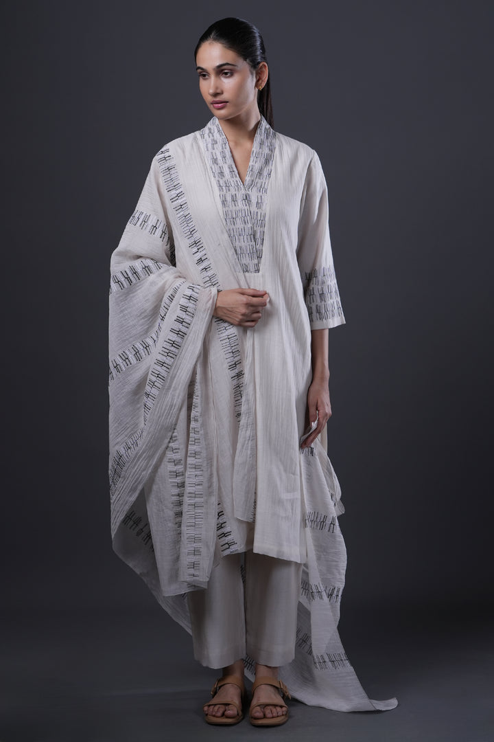 Ivory Embroidered Chanderi Kurta Set