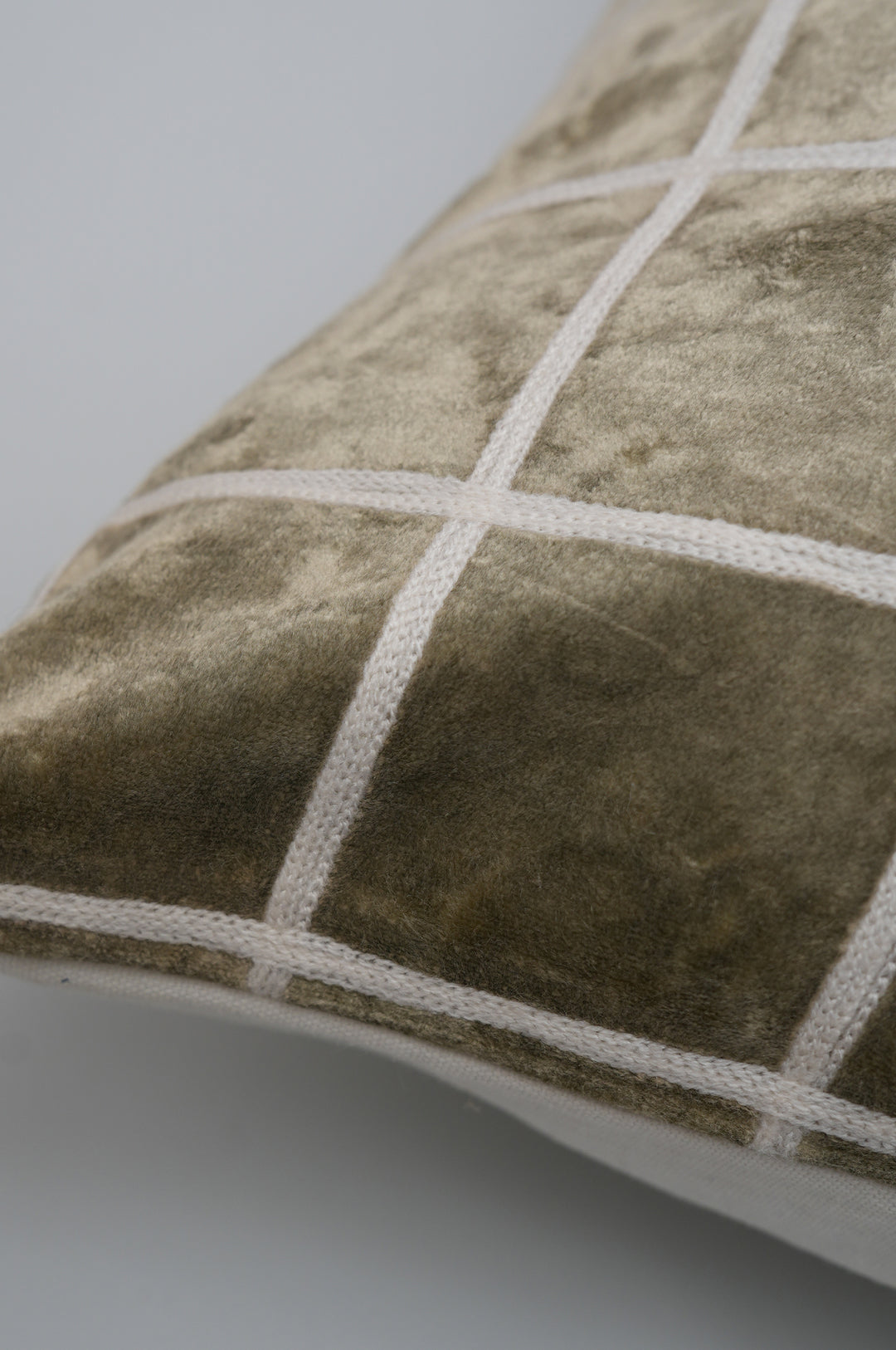 Olive Grid Velvet Cushion Cover