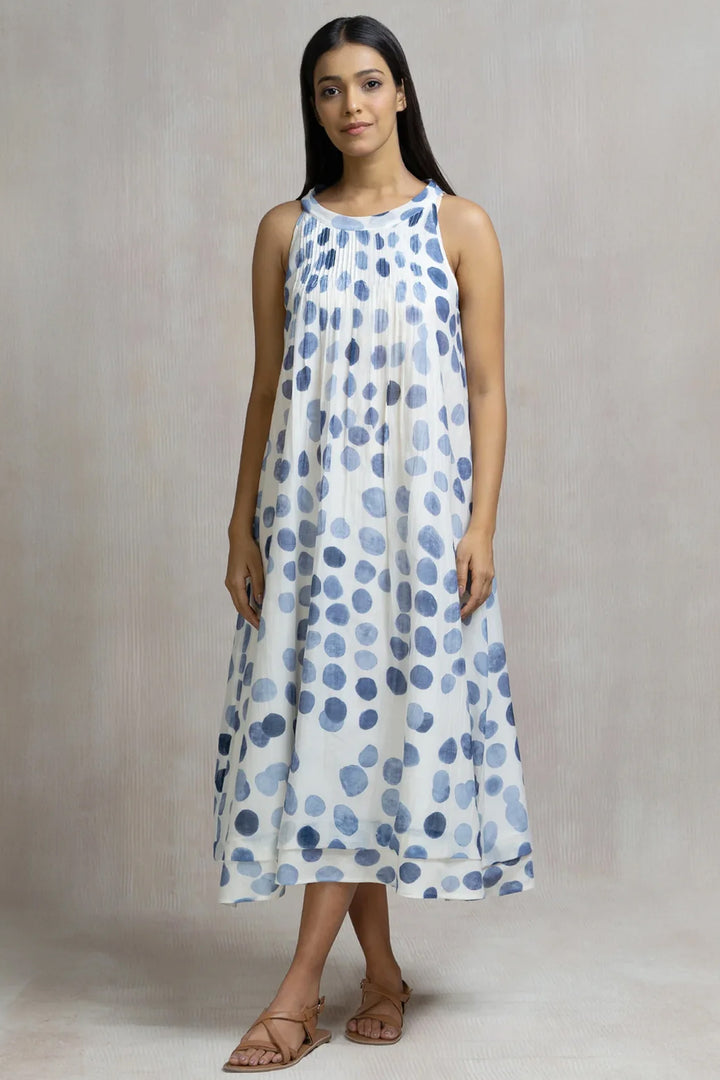 Soft Chanderi Printed Polka Halter Dress