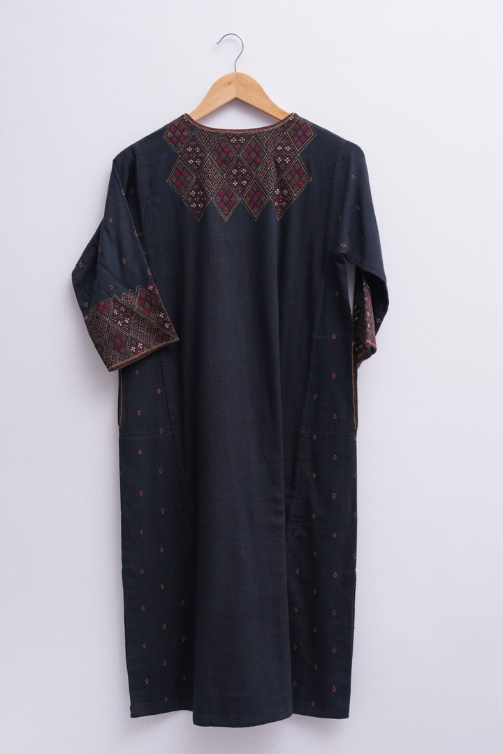 Navy Cotton Linen Embroidered Kurta