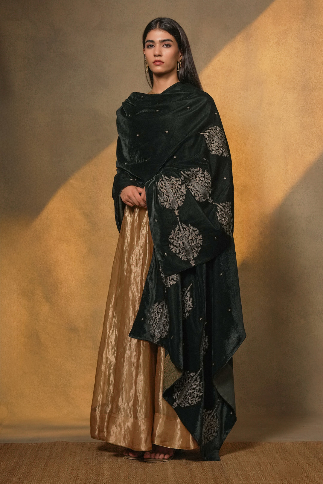 Navy Hand Embroidered Velvet Dupatta
