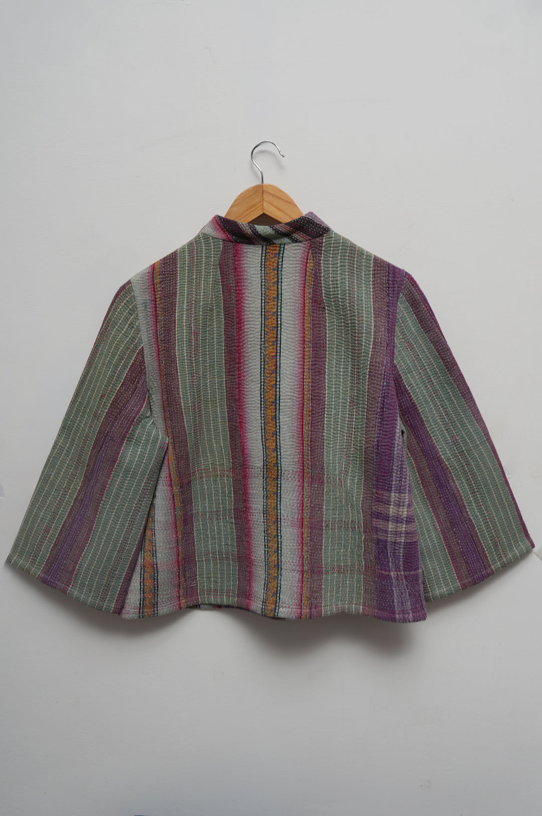 Purple & Sage Stripe Cotton Kantha Jacket