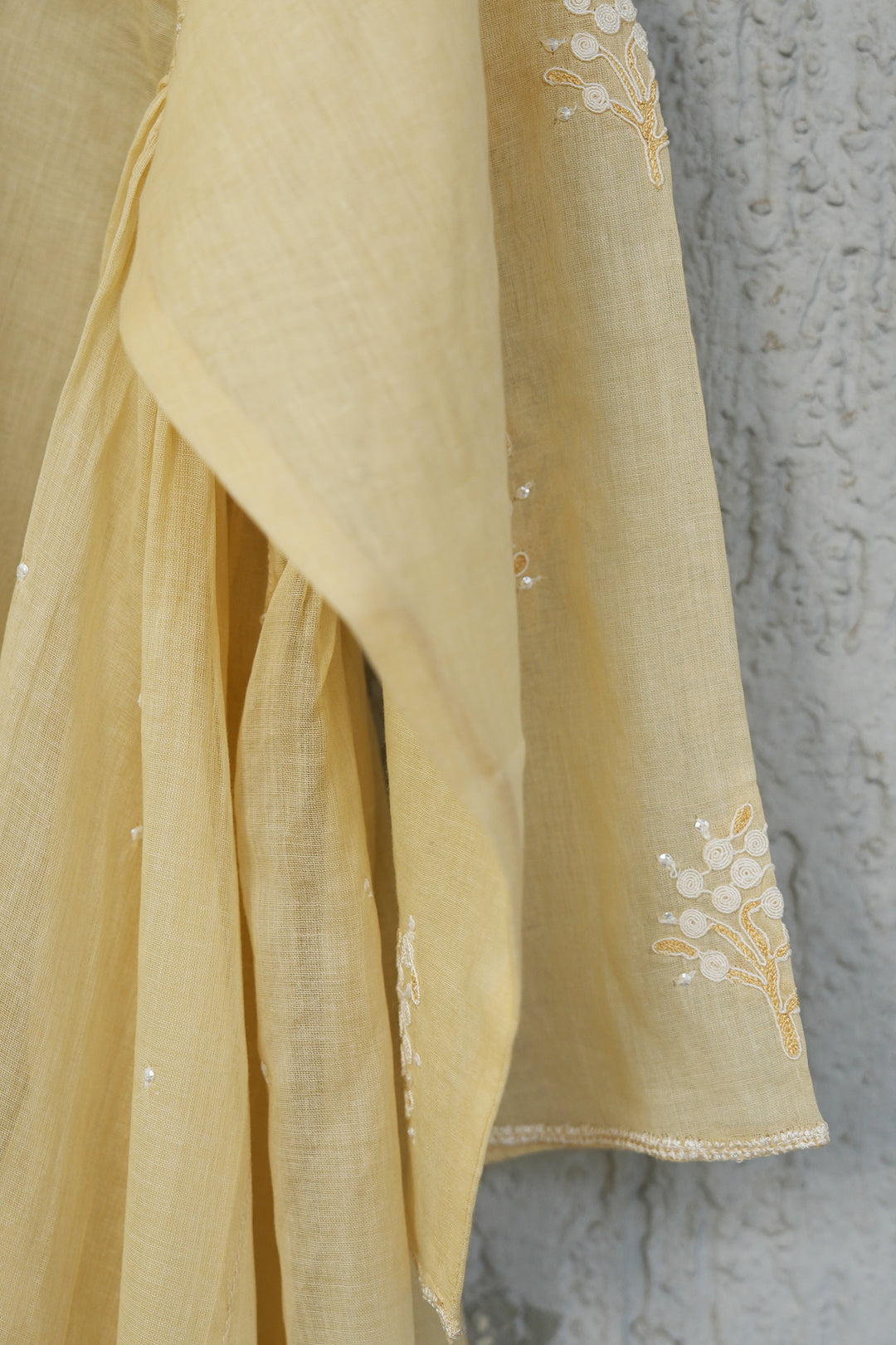 Yellow Embroidered Cotton Choga