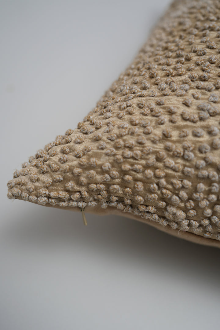 Beige French Knot Silk Cushion Cover