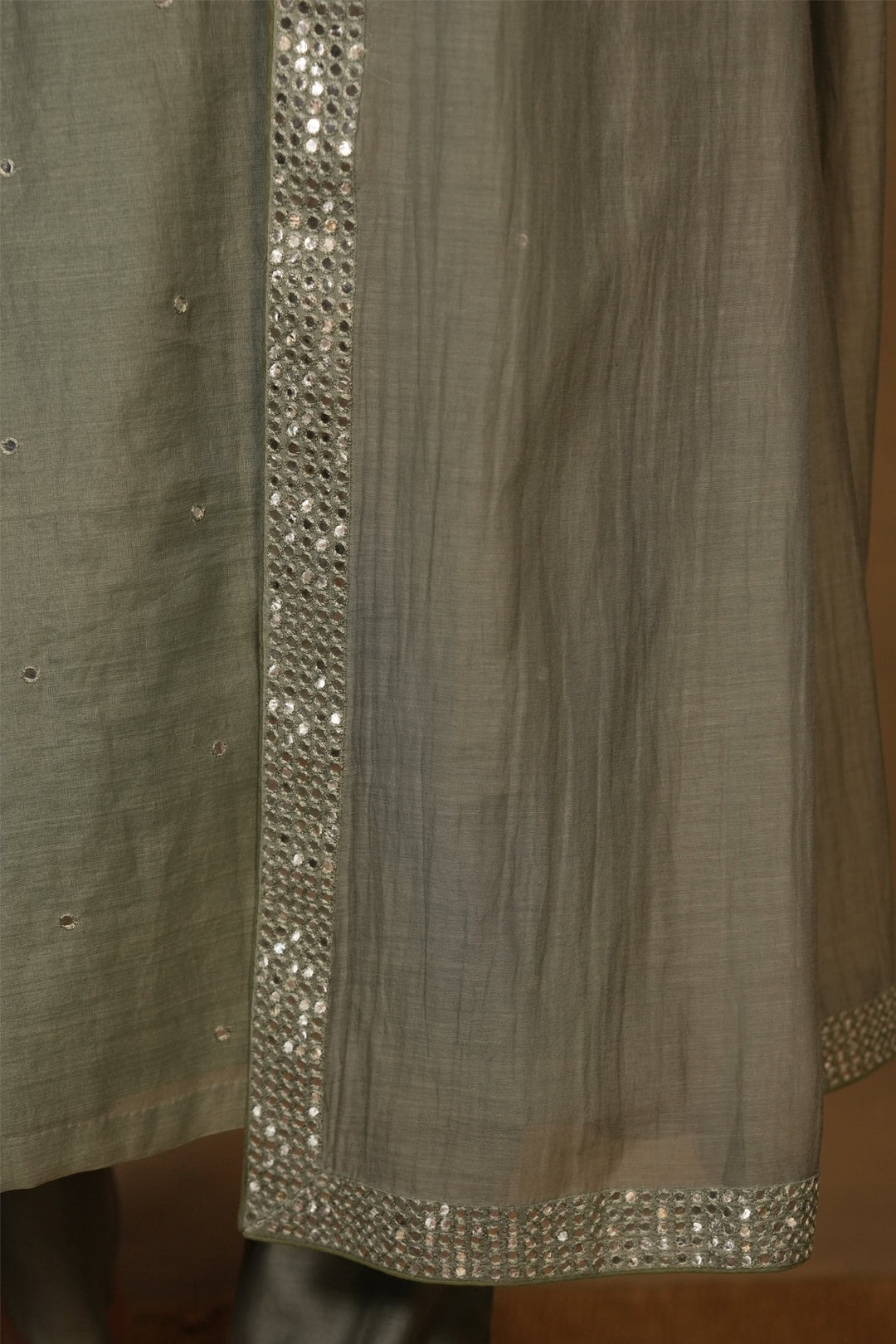 Moss Green Chanderi Kurta with Pants and Dupatta