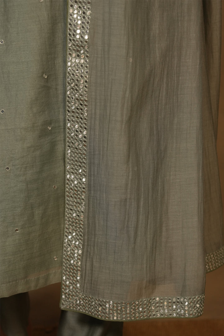Moss Green Chanderi Kurta with Pants and Dupatta