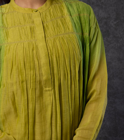 Yellow & Green Ombre Chanderi Dress