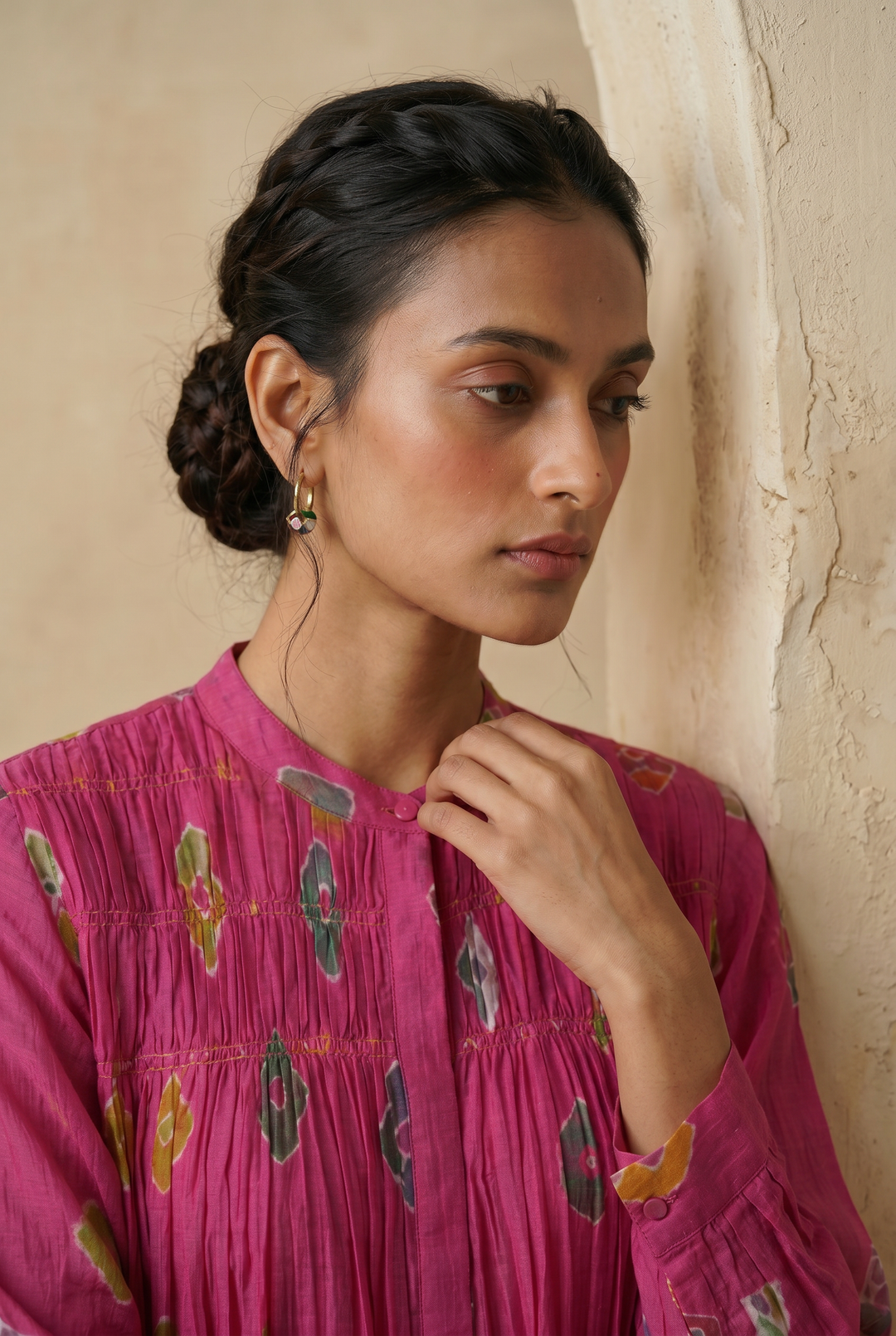 Pink Bandhani Chanderi Dress