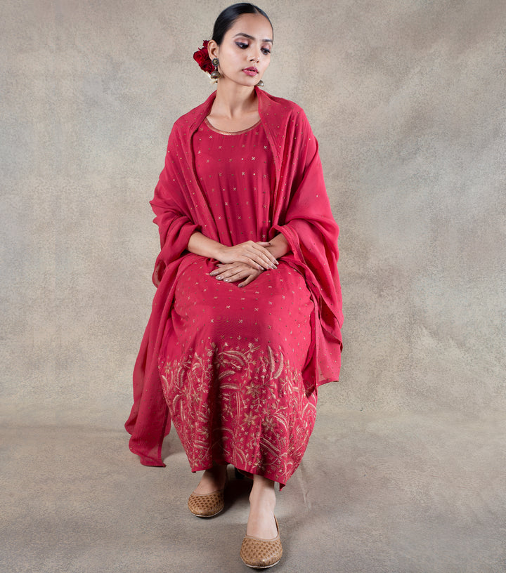 Carrot Red Hand Embroidered Suit Set