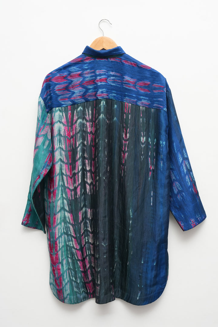 Blue Hand Dyed Shibori Pintucked Silk Tunic