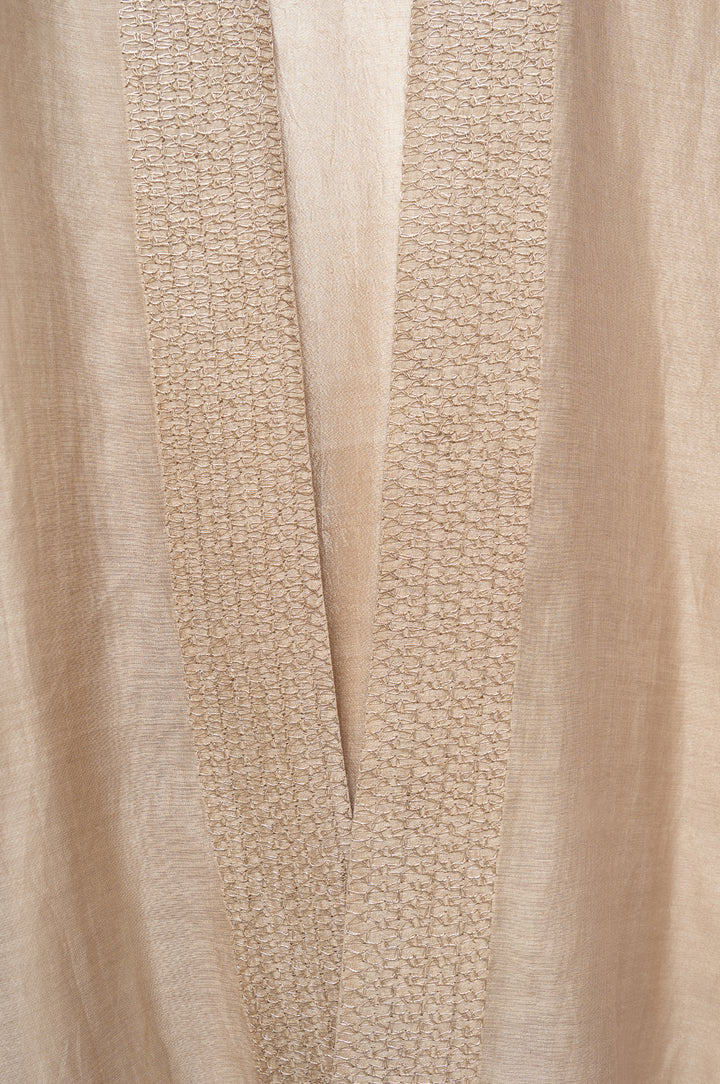Beige Hand Embroidered Chanderi Cape with Silk Dress and Palazzo
