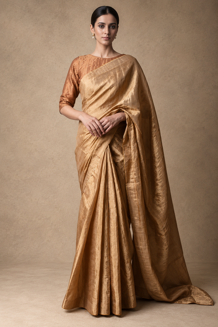 Golden Solid Tissue Saree