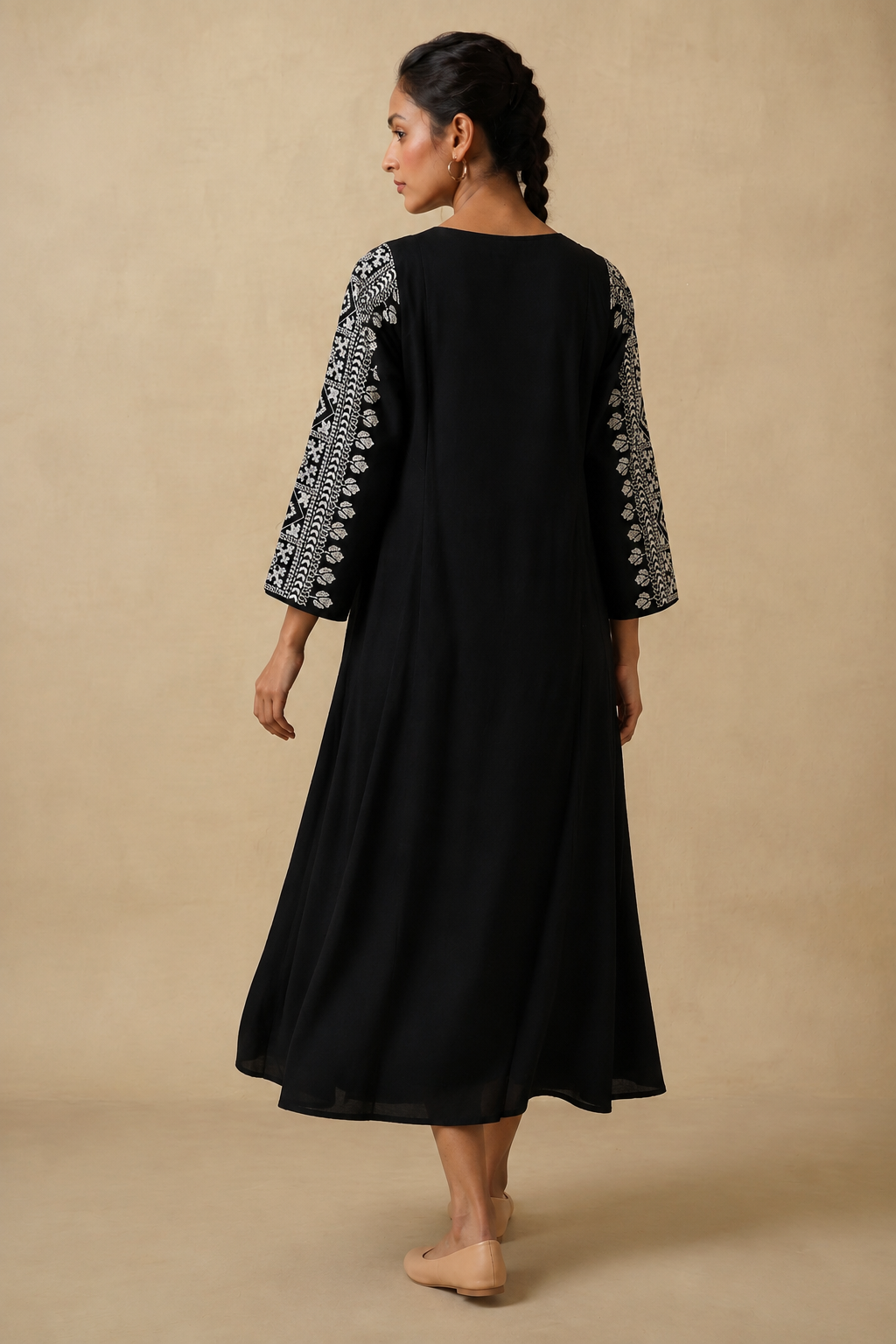 Black Cotton Silk Embroidered Dress