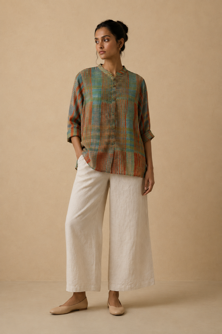 Multi Colour Shibori Chanderi Shirt