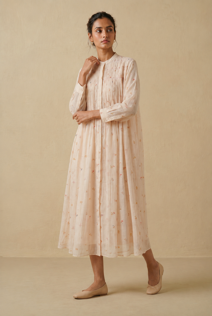 Peach Bloom Printed Chanderi Dress