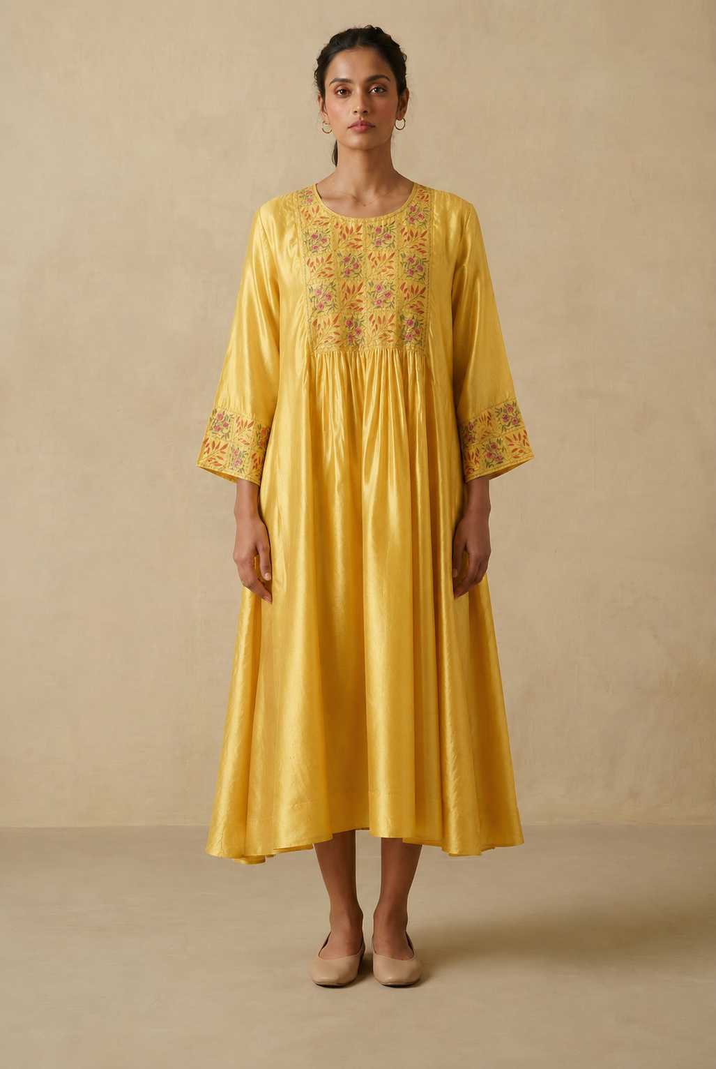 Yellow Embroidered Silk Dress