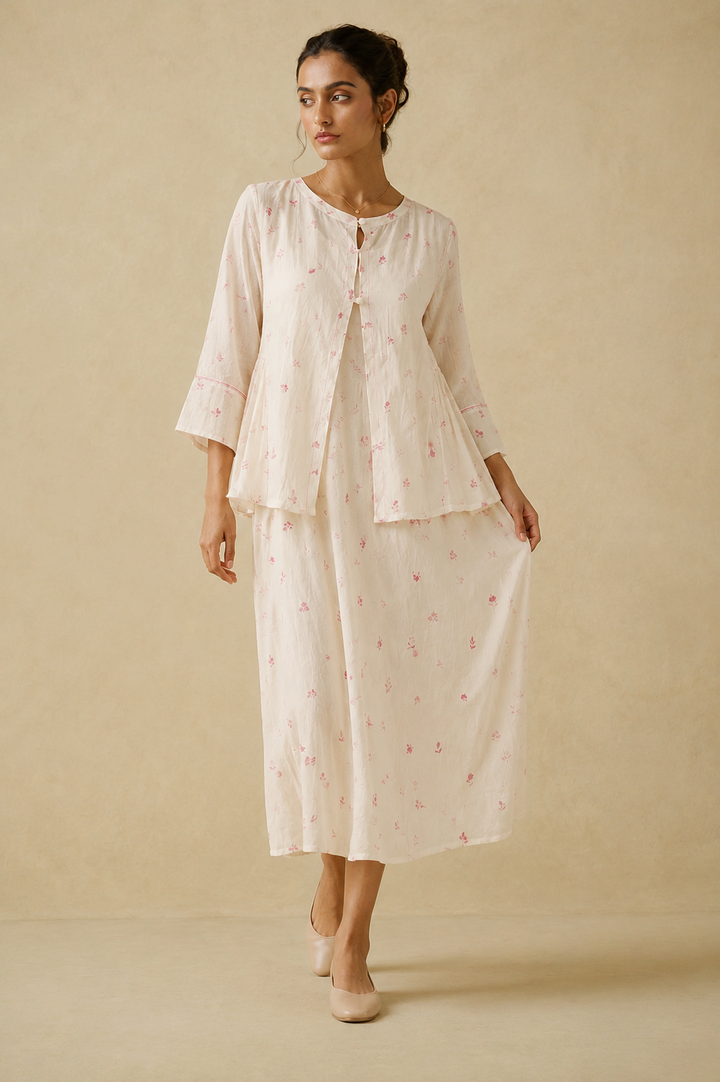 Blush Bloom Printed Chanderi Kediyo Set