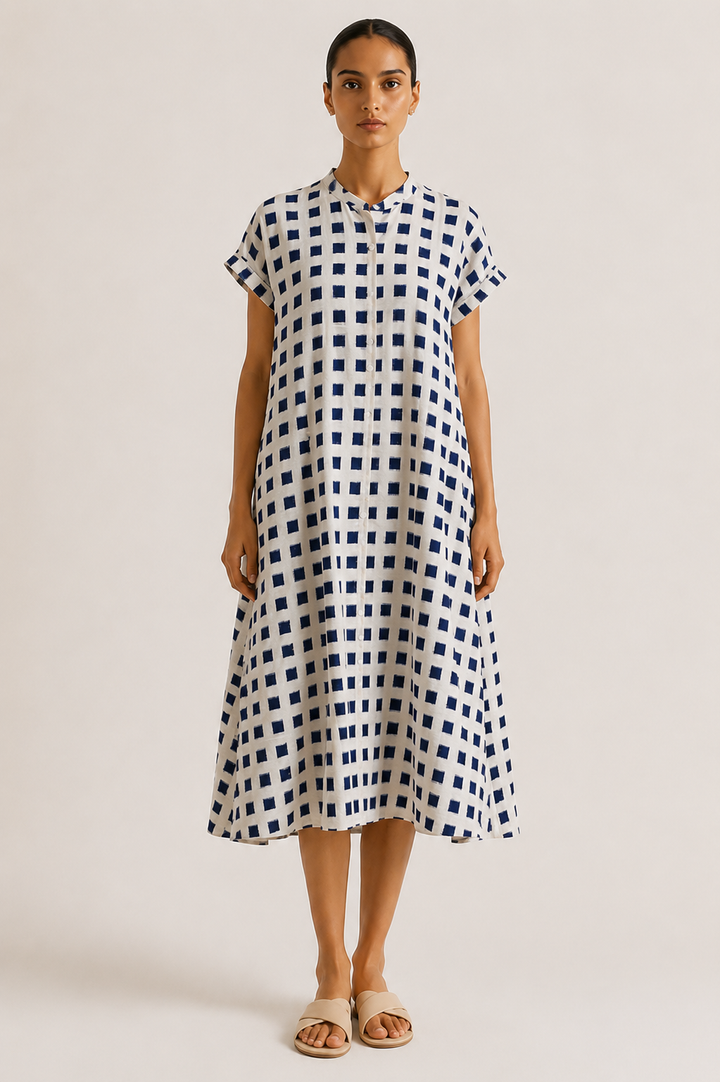 Blue & White Double Ikat Dress