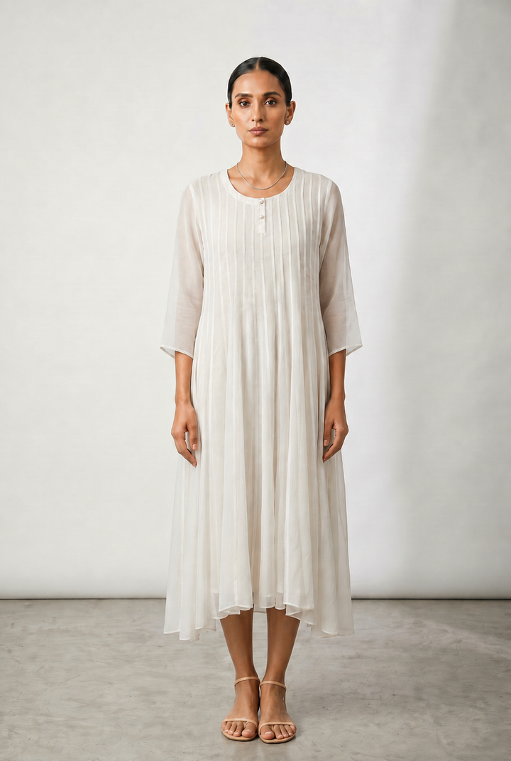 Off White Viscose Georgette Kurta