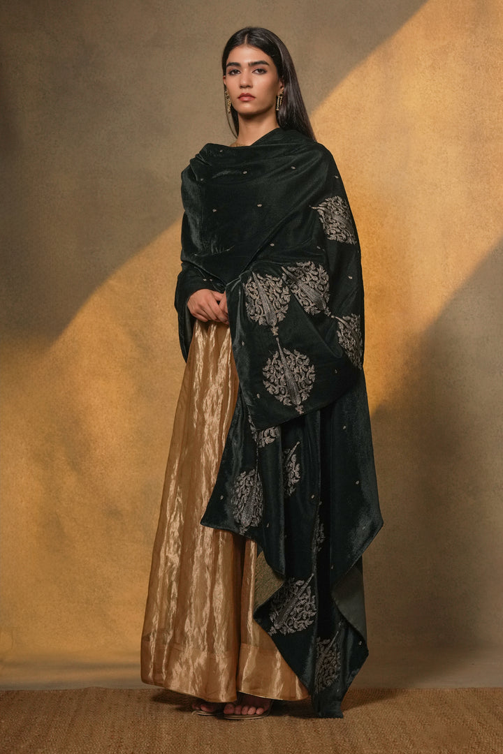 Emerald Hand Embroidered Velvet Dupatta