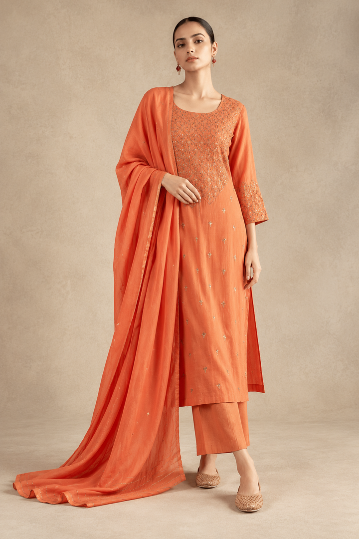 Burnt Orange Hand Embroidered Suit Set