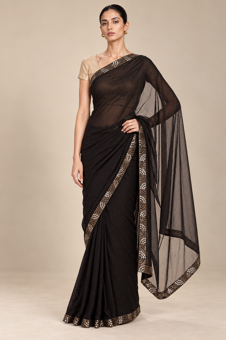 Black Embroidered Silk Georgette Saree