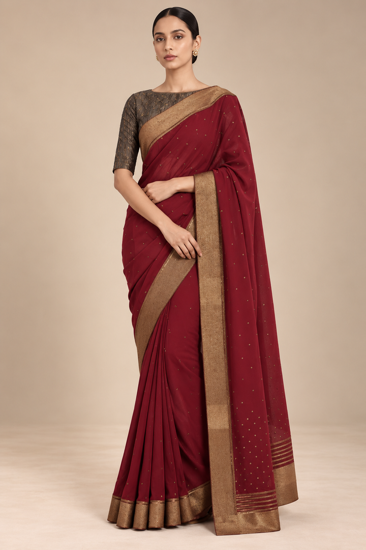 Maroon Georgette Embroidered Saree