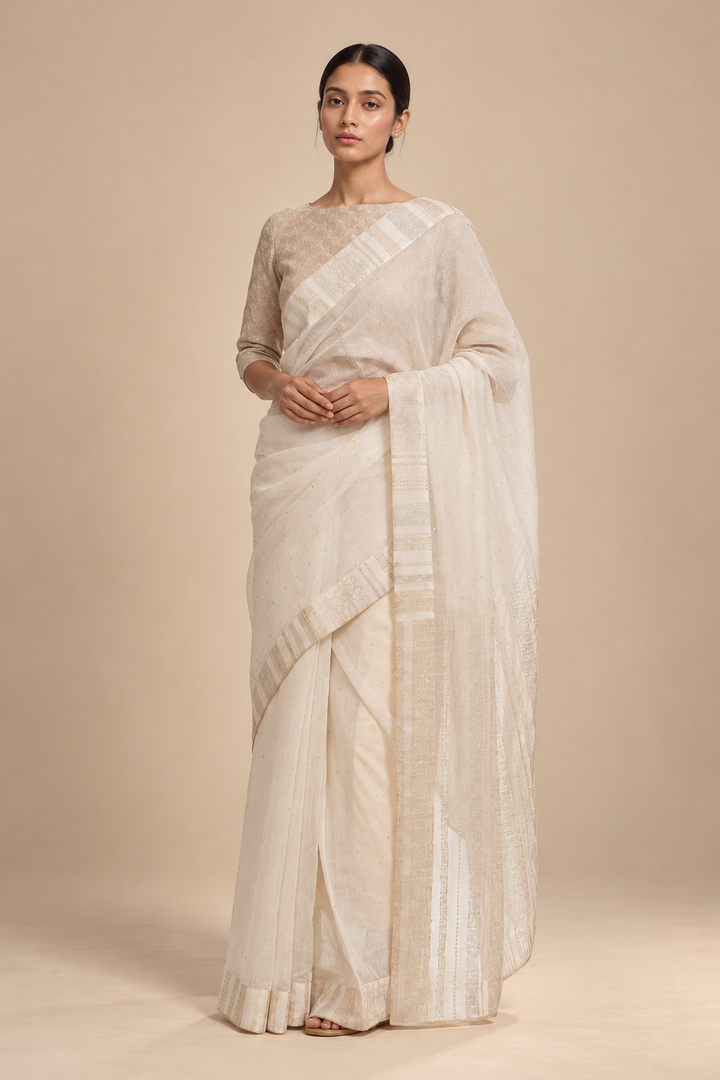 White Embroidered Chanderi Saree
