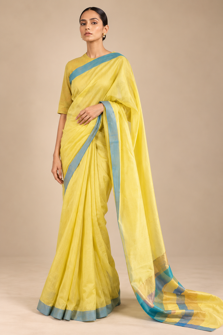 Yellow Handwoven Chanderi Silk Saree