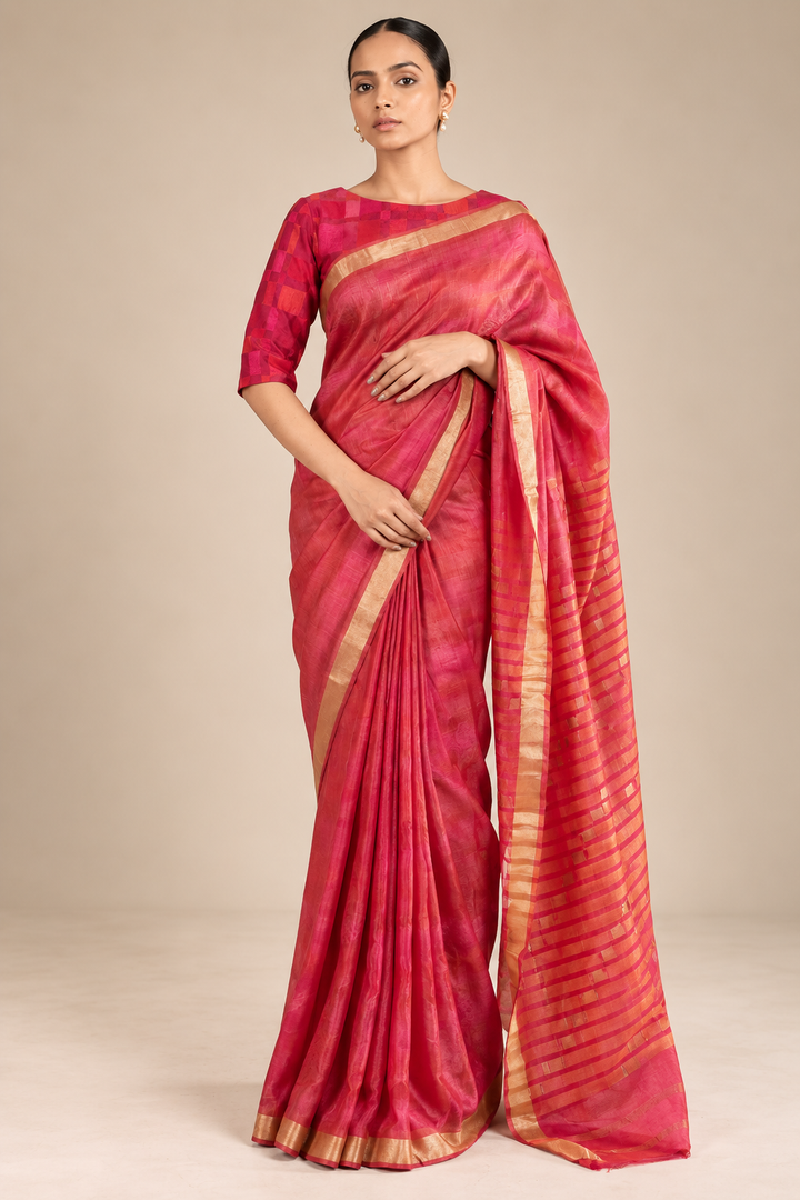 Hot Pink Handwoven Silk Saree