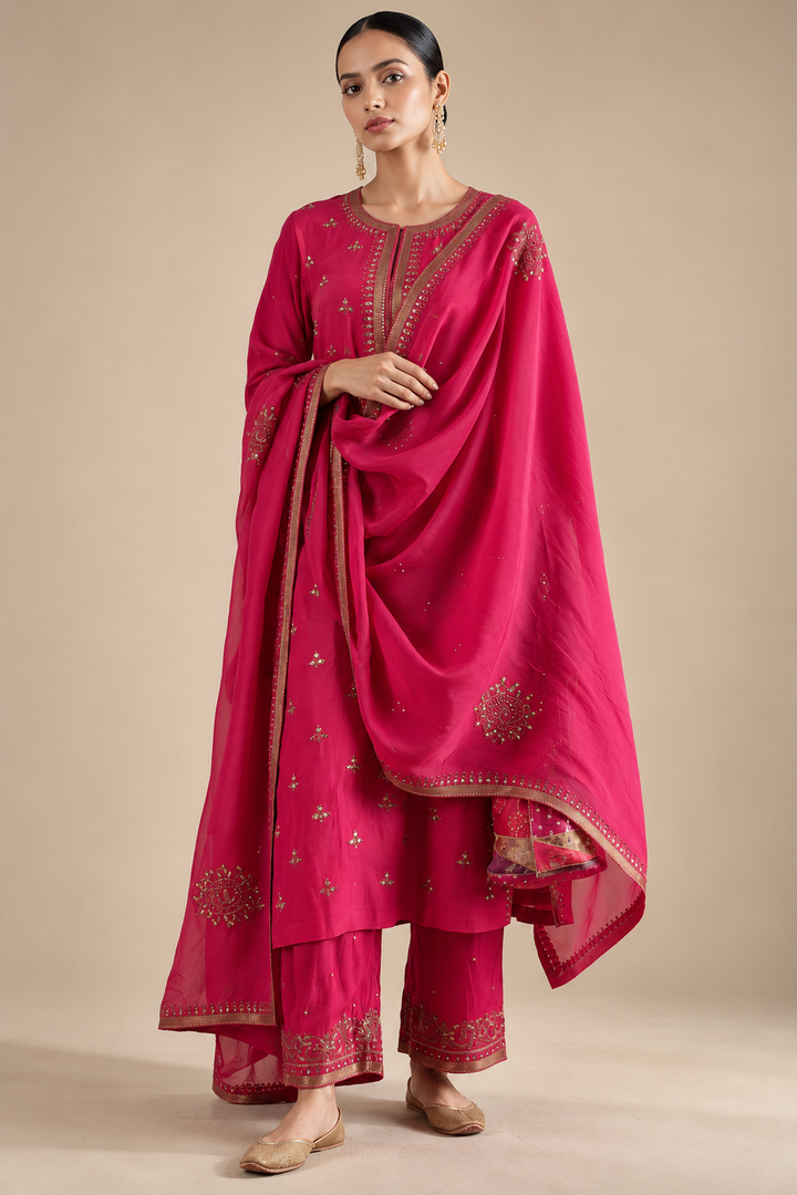Magenta Hand Embroidered Suit Set