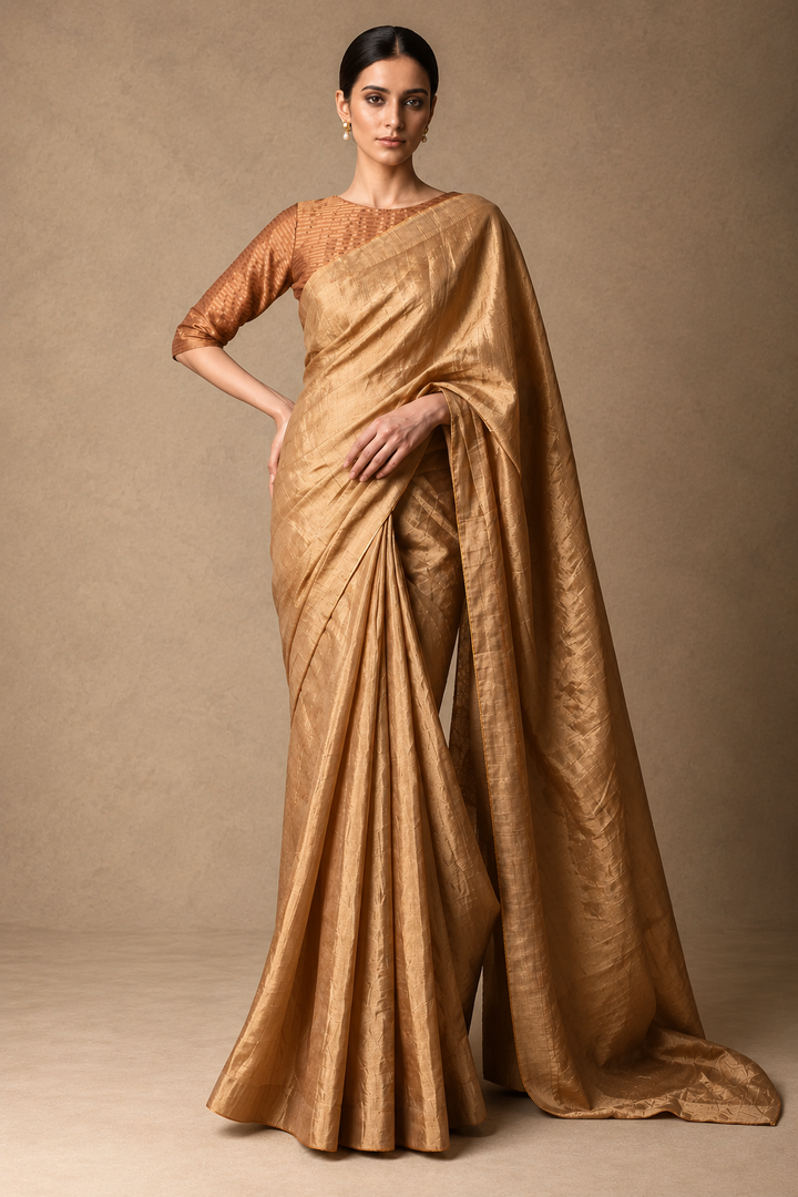 Golden Solid Tissue Saree