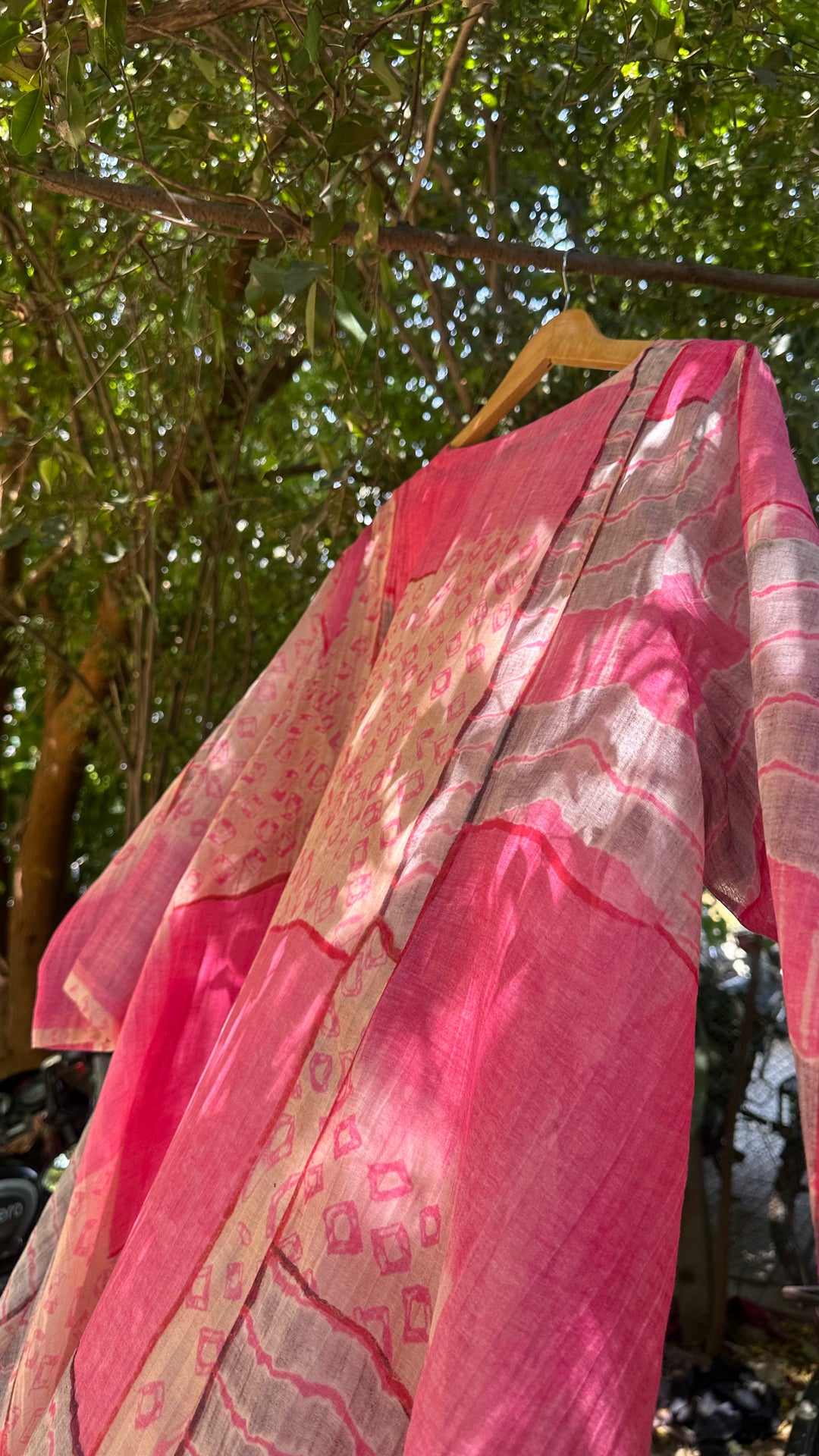 Pink Abstract Print Cotton Pintucked Dress