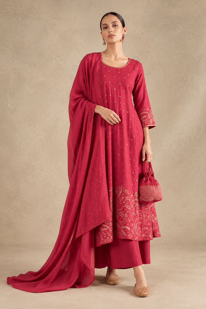 Carrot Red Hand Embroidered Suit Set