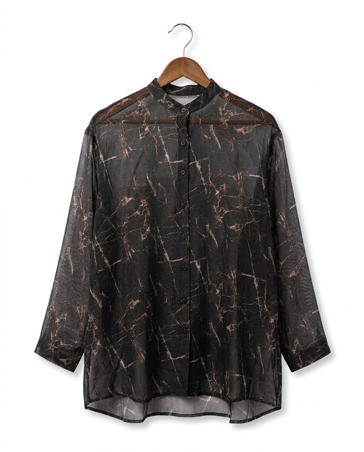 Charcoal Splash Print Chanderi Shirt