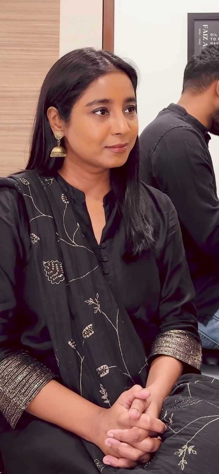 Black Embroidered Chanderi Suit Set